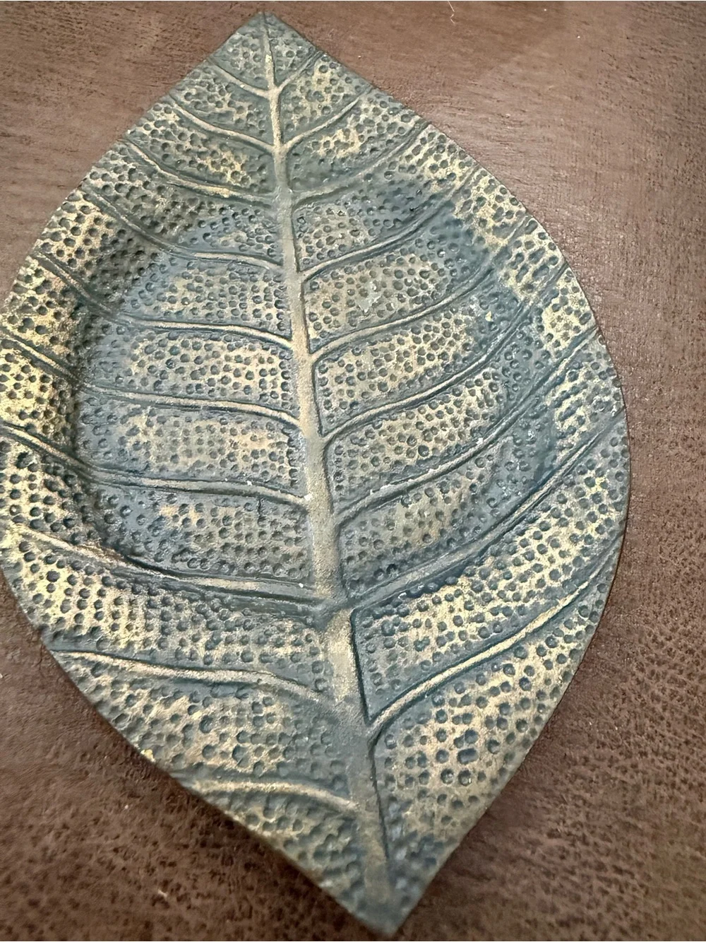 Crate and Barrel Oval Leaf Bronze Pillar Candleholder 2 Piece Set India 7.5